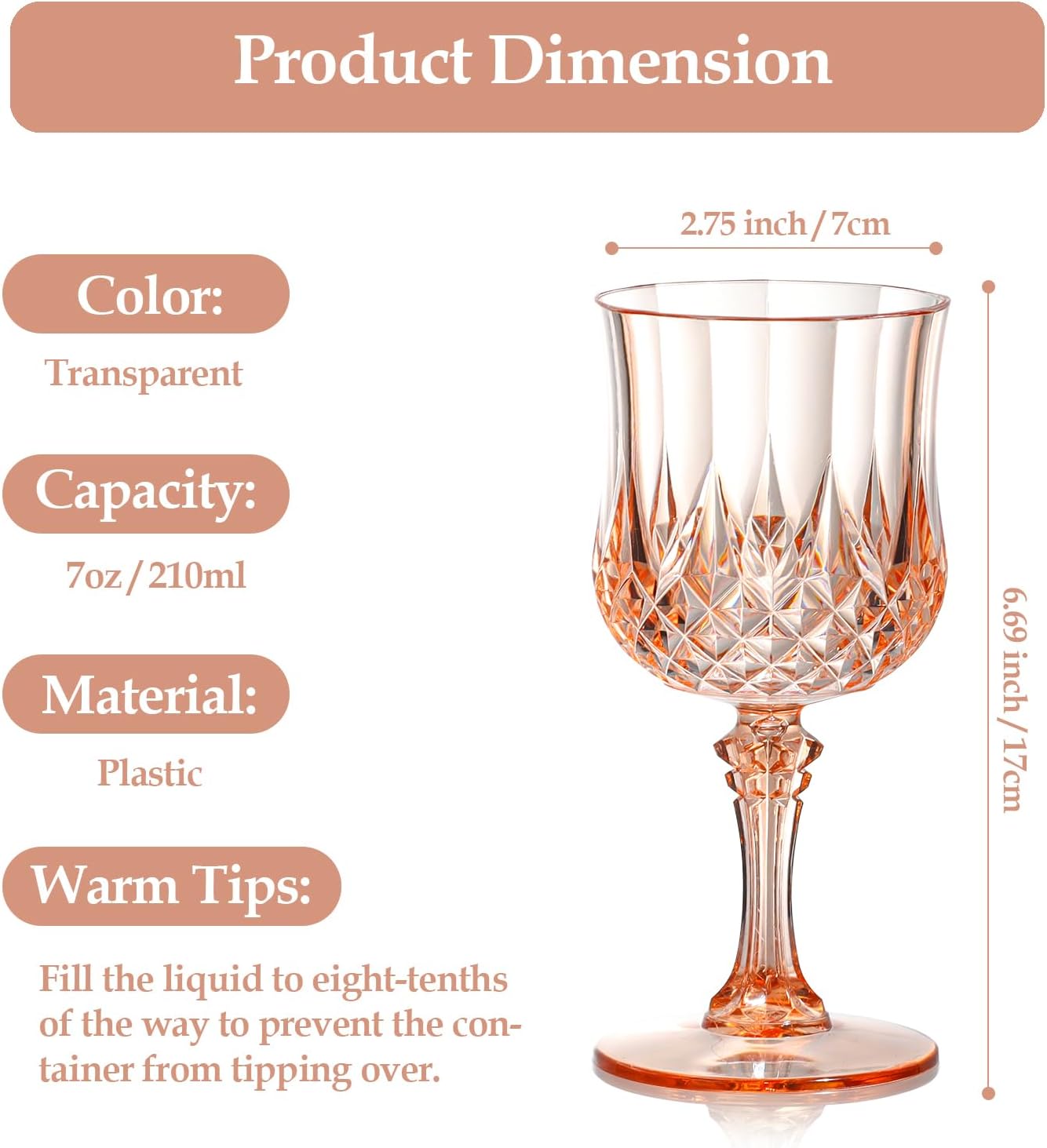XUWAIDSGN 7oz Plastic Vintage Wine Glasses Drinking Glasses Unbreakable Wedding Glassware Crystal Water Goblets Reusable Drinkware Vintage Champagne Flutes (48, Pink)
