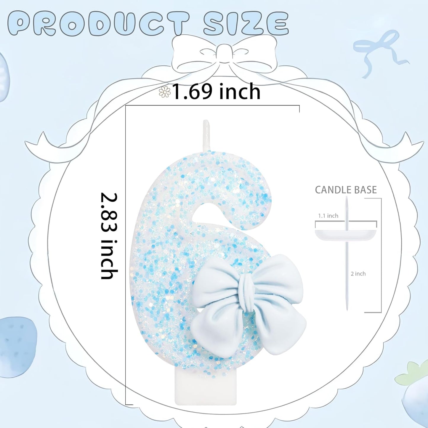 Birthday Candle for Cake, Blue Bow Number Candles, 2.76 inch Number, Cake Topper Decoration for Birthday Party (Number 6)