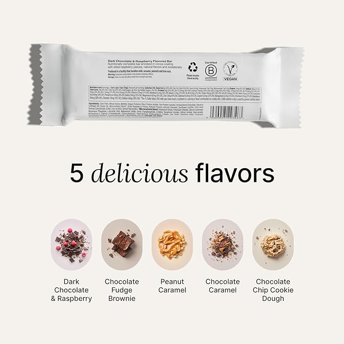 Huel Complete Nutrition Vegan Protein Bars | Dark Chocolate Raspberry | 13g Protein | 27 Vitamins & Minerals, 2g Sugar, Non-GMO, 100% Plant Based Snack | 12 Pack