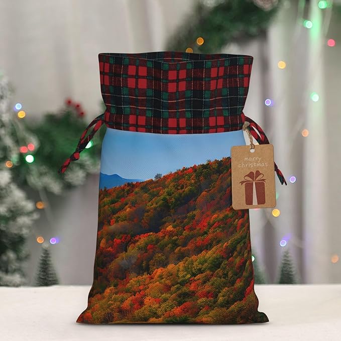 PULaif Blue Ridge Parkway Mountains Christmas Drawstring Gift Bags, Large Size Christmas Bags For Gifts Party Favors, Xmas Gift Bags