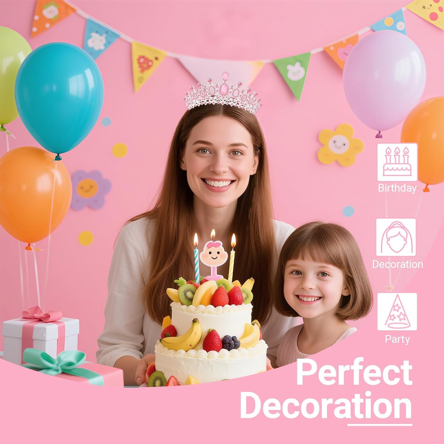 Birthday Tiara and Crown with Sash, Birthday Tiara for Women Party (Pink)