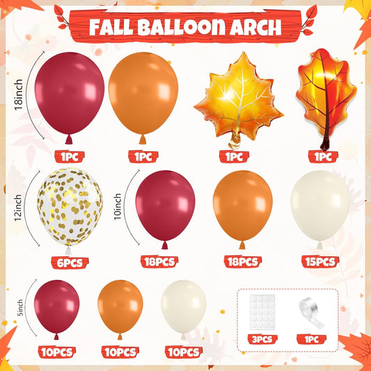 Fall Balloon Garland Arch Kit, Orange Wine Red Nude Sand White Gold Confetti Balloons with Leaf Foil Balloons for Thanksgiving Balloon Autumn Fall Birthday Baby Shower Party Decorations