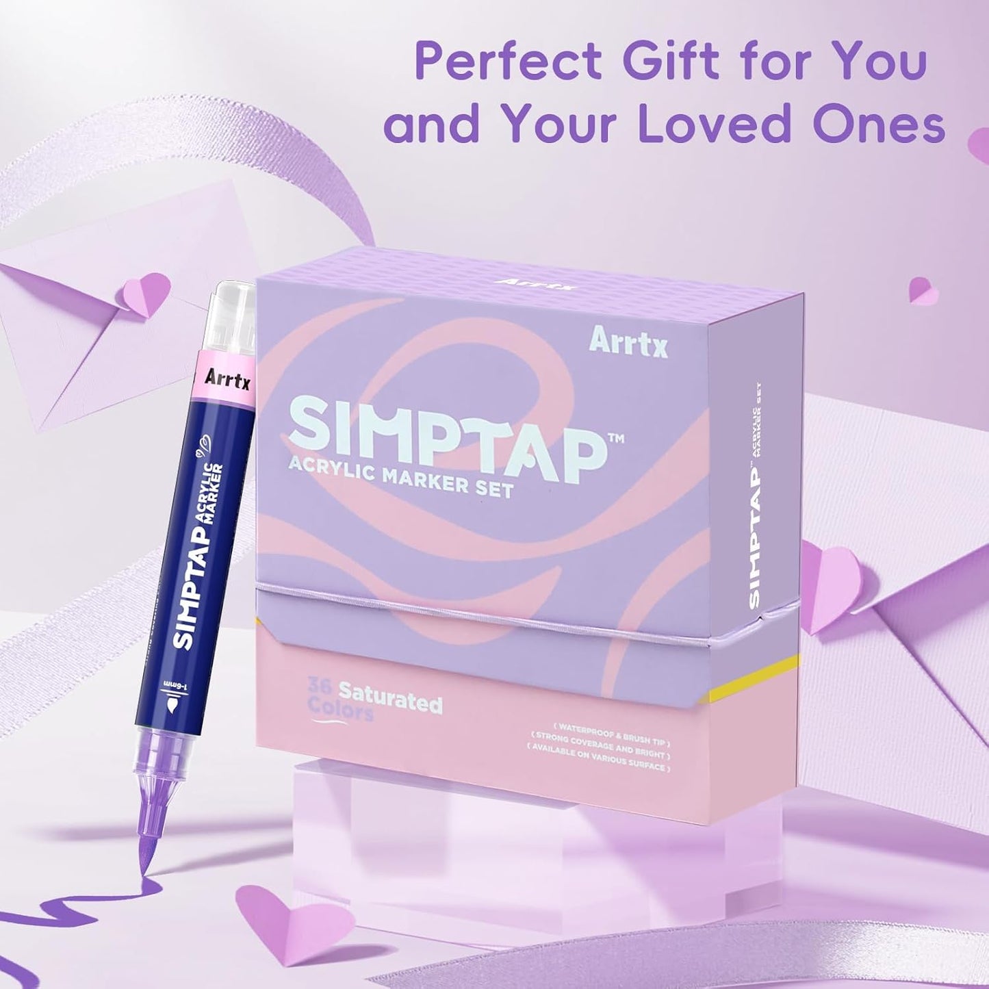 Arrtx Simptap Series Acrylic Paint Pens, Brush Tip Acrylic Paint Markers for Rock Painting, DIY Craft, 36 Count