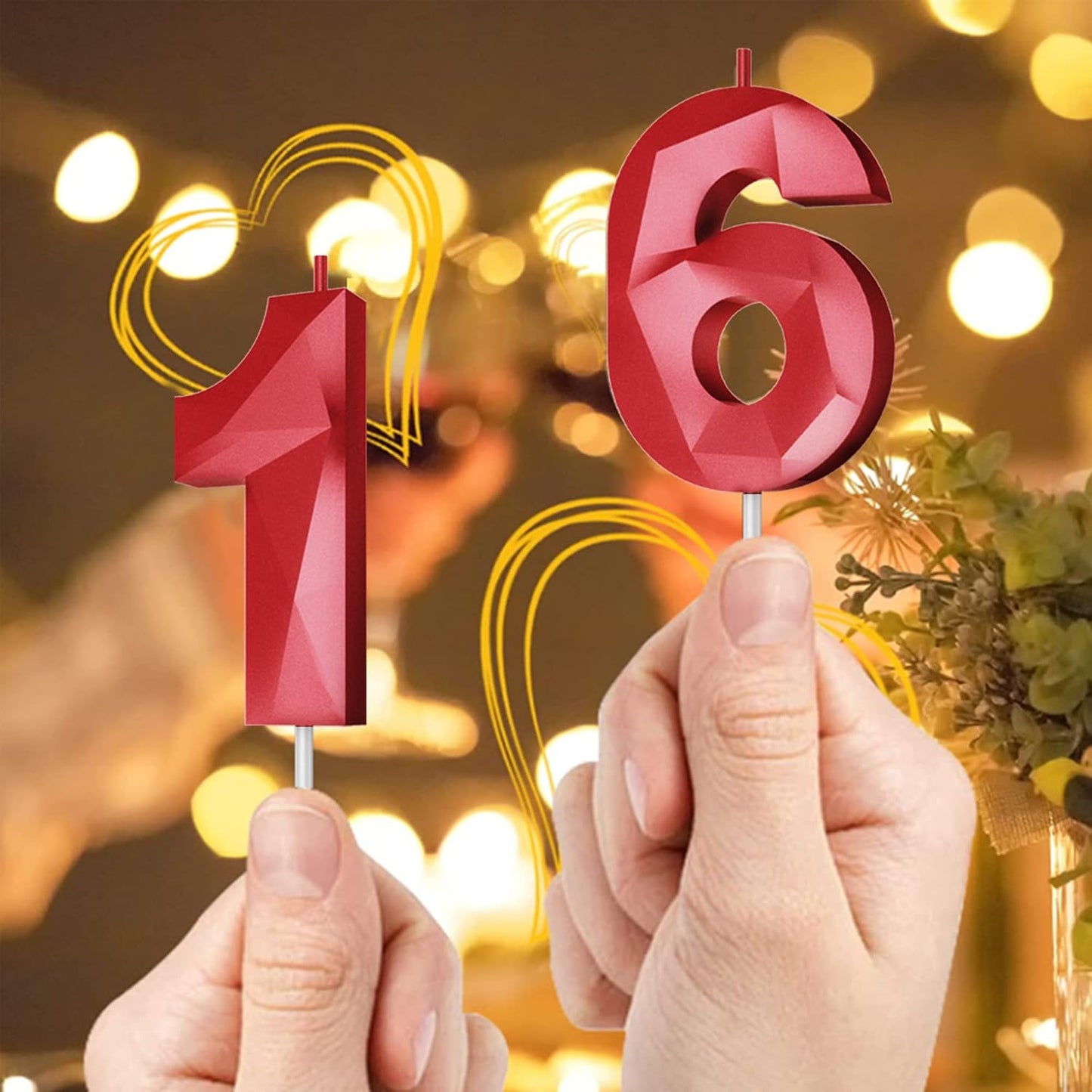 Number Birthday Candles(5 Candle Red) 3D Diamond Shape Number Happy Birthday Cake Candles for Birthday Party Wedding Decoration Reunions Theme Party