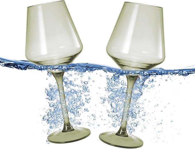 Acrylic Colored Wine Glasses | 2 Set | Shatterproof Tritan Drinkware, Unbreakable - European Design BPA-free plastic, Reusable, All Purpose Glassware, Floats on Water, Hand Wash 15oz (Muted Green)