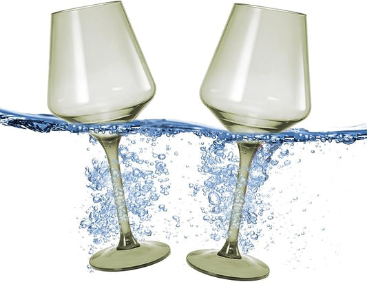Acrylic Colored Wine Glasses | 2 Set | Shatterproof Tritan Drinkware, Unbreakable - European Design BPA-free plastic, Reusable, All Purpose Glassware, Floats on Water, Hand Wash 15oz (Muted Green)