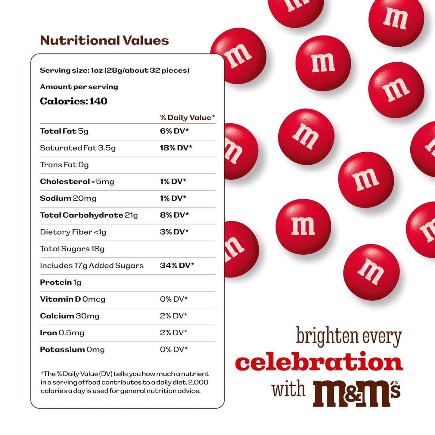 M&M’S WORLD Red Milk Chocolate Candy 5lb Resealable Pack for Candy Bars Birthday Parties 4th of July Christmas Valentine's Day Dessert Tables and Party Favors