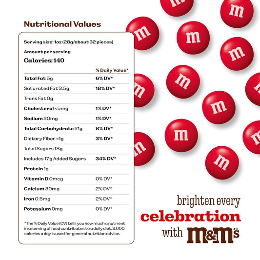 M&M’S WORLD Red Milk Chocolate Candy 5lb Resealable Pack for Candy Bars Birthday Parties 4th of July Christmas Valentine's Day Dessert Tables and Party Favors