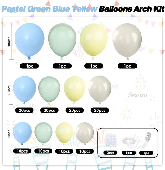 Pastel Green Blue Yellow Balloon Arch Kit, Green Blue Yellow Balloons garland Arch Kit, Ivory White Balloons For Bear Theme Birthday Baby Shower Honey Party Wedding Anniversary Engagement Decorations