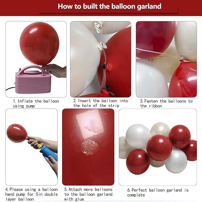 Red White Balloon Garland Double Stuffed Dark Red Pearl White Balloon Arch Kit Burgundy Balloons for Birthday Wedding Bridal Shower Engagement Mother's Day Graduation Party Decor
