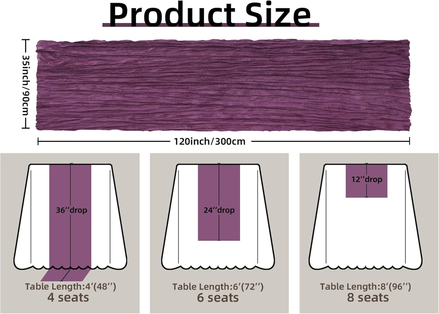 FEXIA Purple Cheesecloth Table Runner 35x120 Inches Gauze Table Runner for Mother's Day Bridal Shower Wedding Party First Communion Centerpiece Engagement Boho Table Decoration