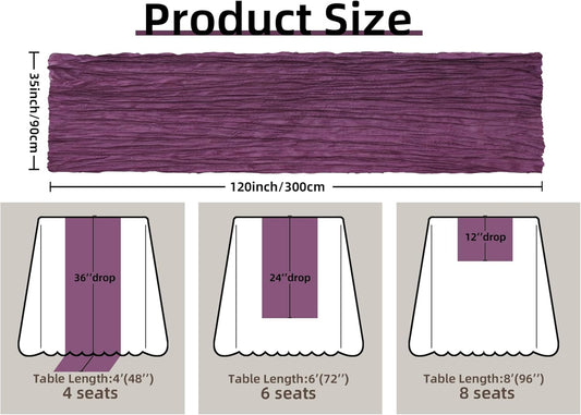 FEXIA Purple Cheesecloth Table Runner 35x120 Inches Gauze Table Runner for Mother's Day Bridal Shower Wedding Party First Communion Centerpiece Engagement Boho Table Decoration