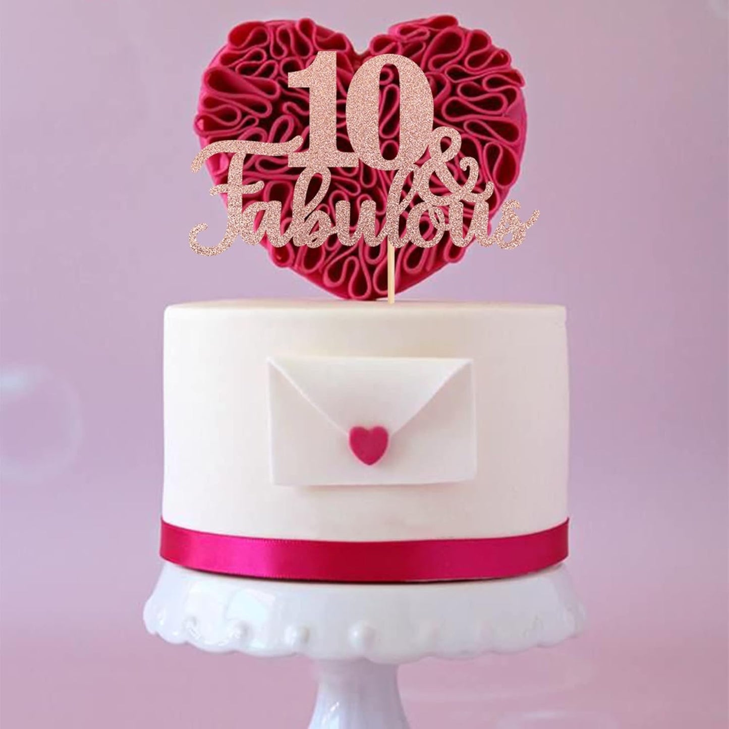 1 PCS 10 & Fabulous Cake Topper Glitter Ten and Fabulous Cake Toppers Happy 10th Birthday Cake Pick for 10th Wedding Anniversary Birthday Party Cake Decorations Supplies Rose Gold