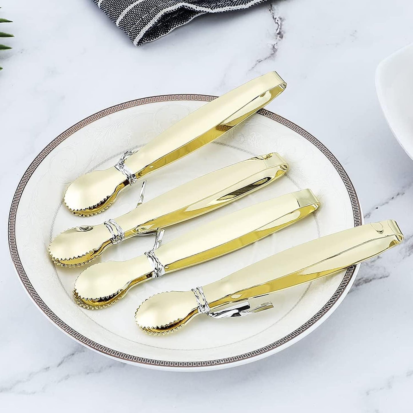 MSY BIGSUNNY 4 Inch Sugar Cube Tongs, Stainless Steel Mini Appetizer Tongs, Small Serving Tongs Tiny Food Clips for Tea Party, Coffee, Bar, Desserts - Set of 4 (Gold)
