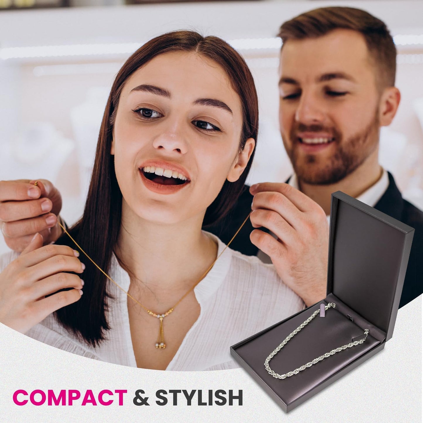 Novel Box Purple Jewelry Box for Necklace 5.5x8x1.87 Inches - Necklaces Gift Box for Proposal Wedding Engagement - Faux Leatherette Jewelry Display Box - Gift Presentation Boxes for Necklaces