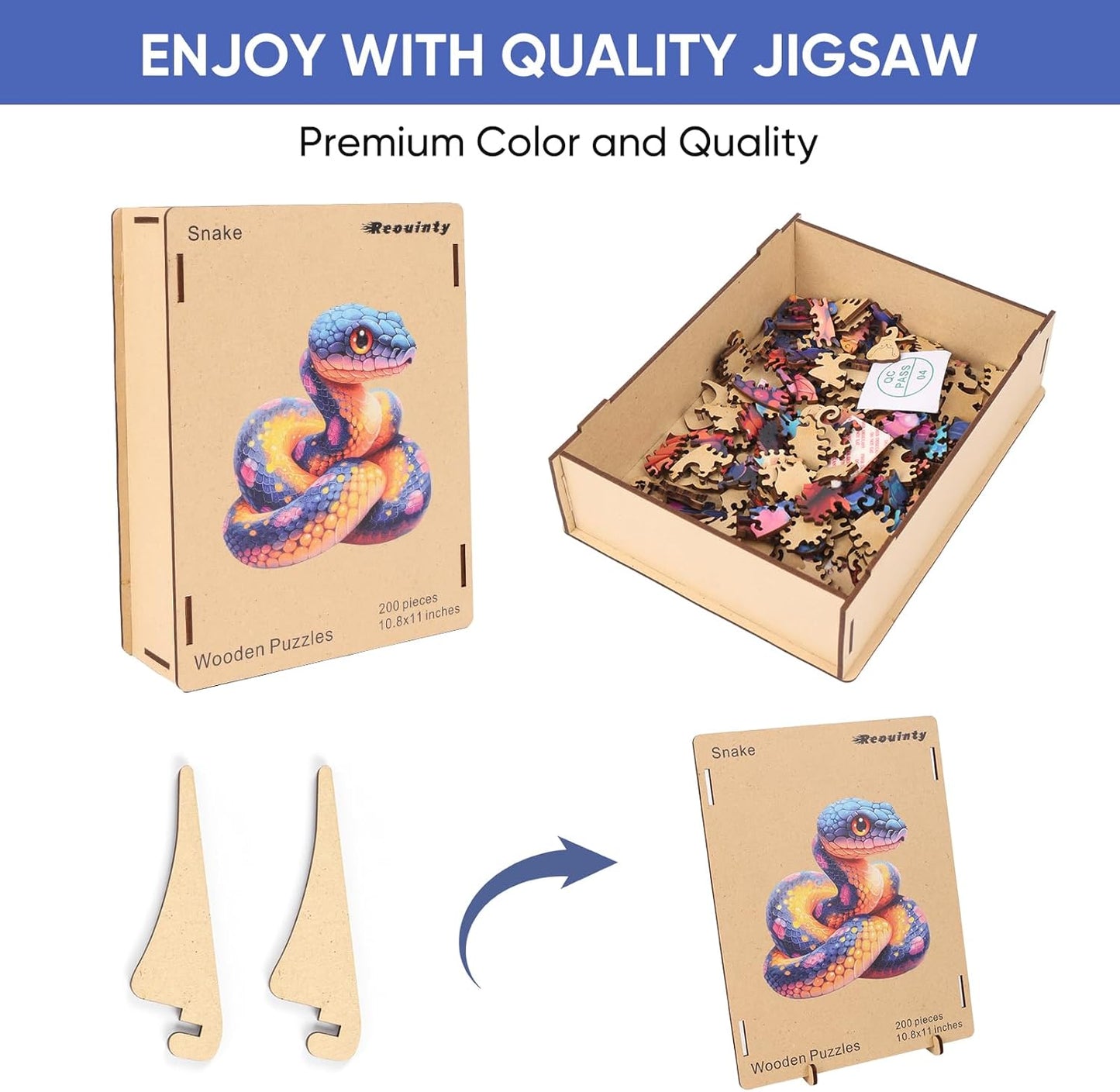 Reouinty Wooden Puzzle for Adults 500 Pieces, 3D Visual Effect Snake Jigsaw Puzzles, Unique Shape Animal Adult Puzzles, Irregular Wood Puzzles Best Gift for Adults Family Game 16.6 * 16.9 in