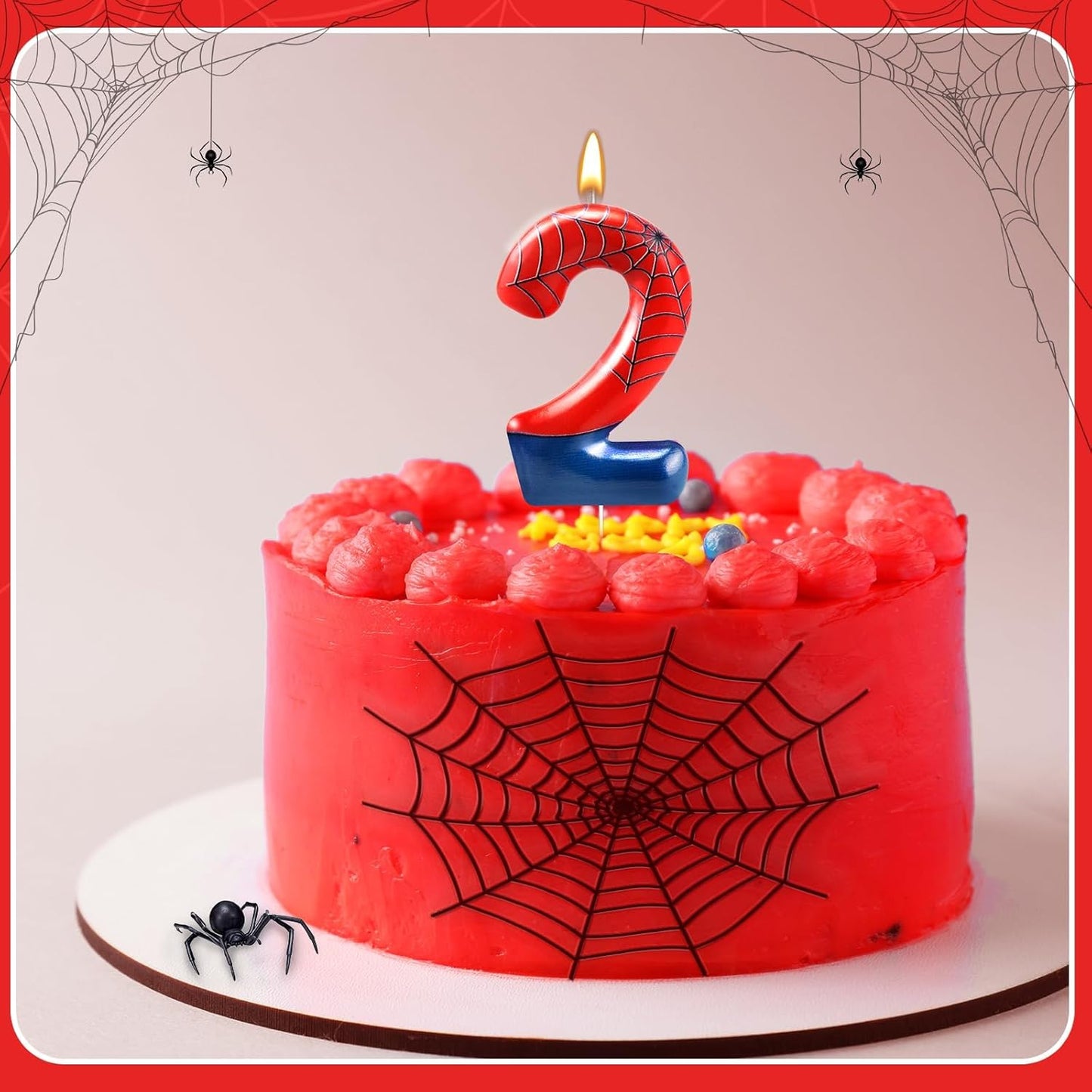 Spider Themed Birthday Candle Number 2 Candle Birthday Cake Candles Party Decoration Cake Topper for Spider Party Decoration Theme Party Supplies (Number 2)