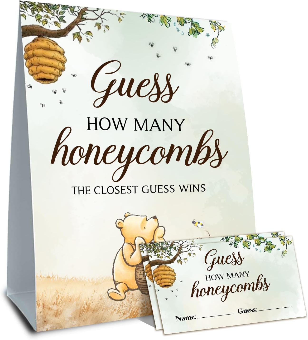 Winnie Baby Shower Decorations - Winnie Party Games - Gender Reveal & Birthday Decorations - Guess Honeycombs Green