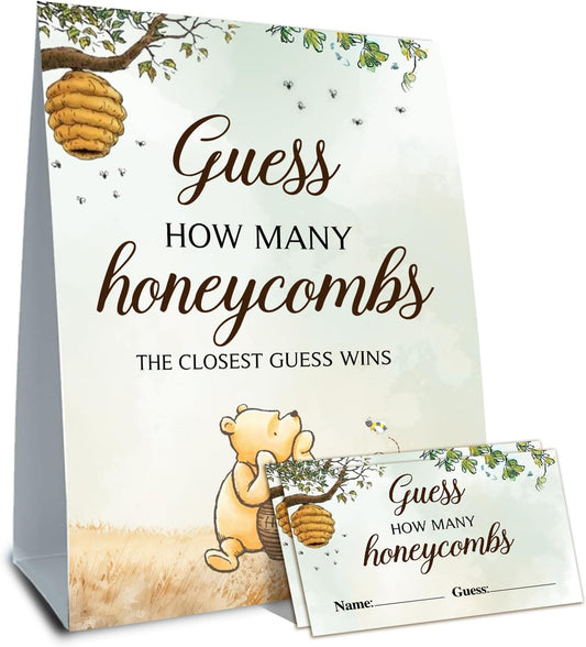 Winnie Baby Shower Decorations - Winnie Party Games - Gender Reveal & Birthday Decorations - Guess Honeycombs Green