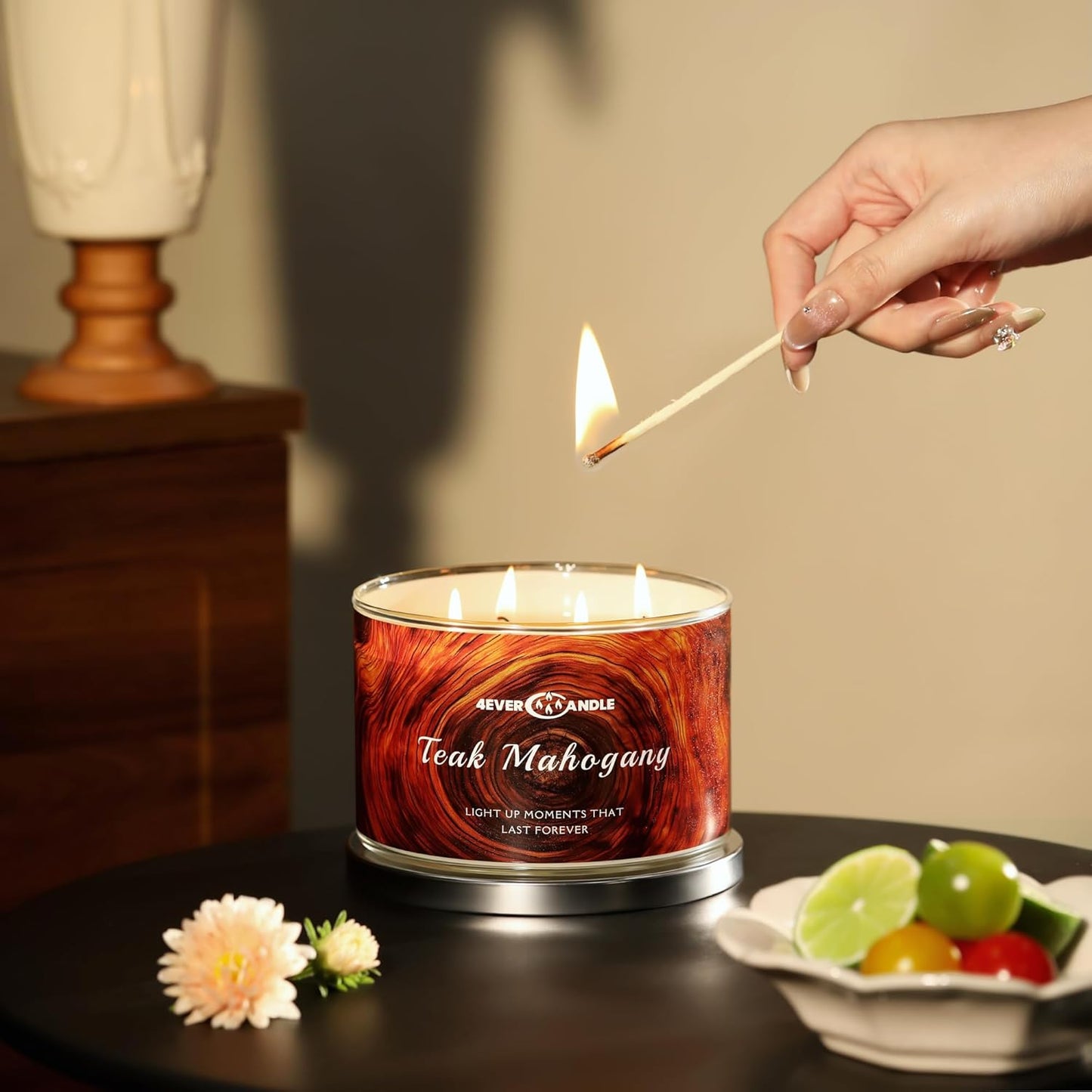 Soy Wax Blend Candle for Home, 4-Wick Candles in Teakwood & Mahogany Scented, Aromatherapy Candles Gift for Parties, Relaxing, Over 50 Hours of Burn Time, 18oz