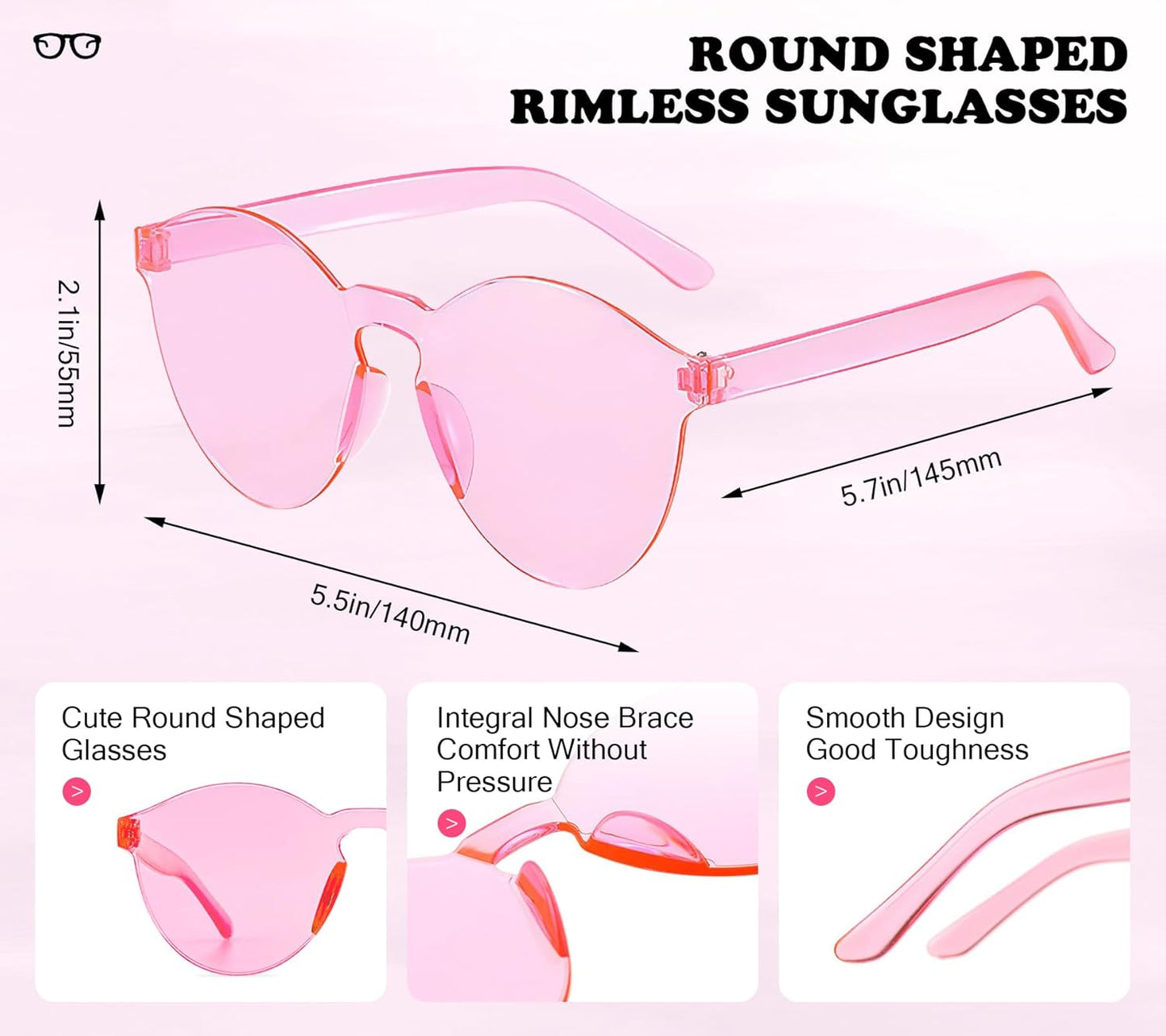Matcheck 20/40 Pack Colored Rimless Sunglasses Bulk Heart/Star Shaped Candy Color Glasses Frameless Party Eyewear for Adults