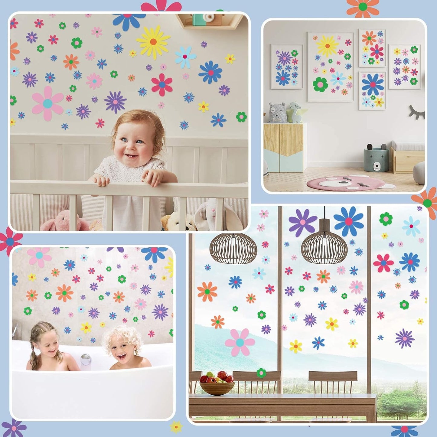 Kisston 90 Pcs Daisy Wall Decal Alphabet Vinyl Wall Decals Boho Decal Daisy Stickers Boho Groovy Floral Stickers for Nursery Art Bedroom Classroom(Bright)