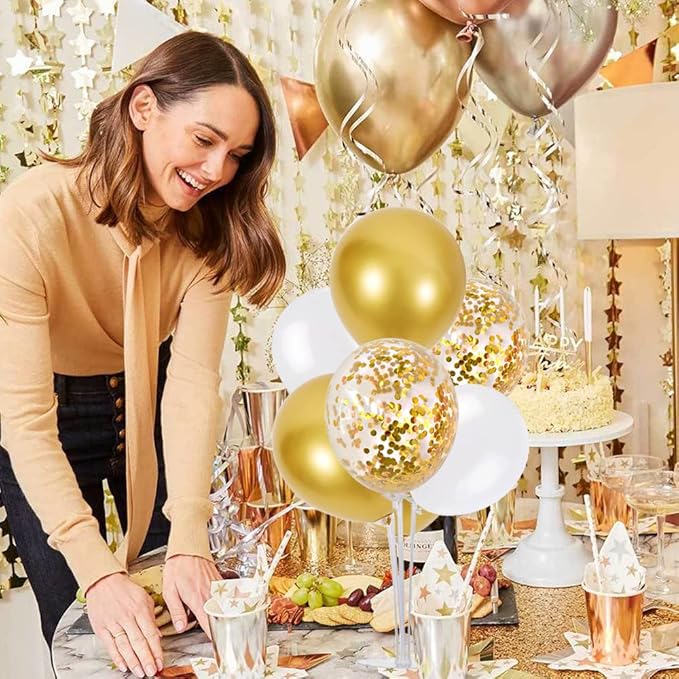 TONIFUL 4 White Gold Party Decorations Balloon Stand Centerpiece Table Decorations for Birthday,2026 Graduation,Wedding,Anniversary,Engagement,Baby Showr,Bridal Shower,New Years 2026