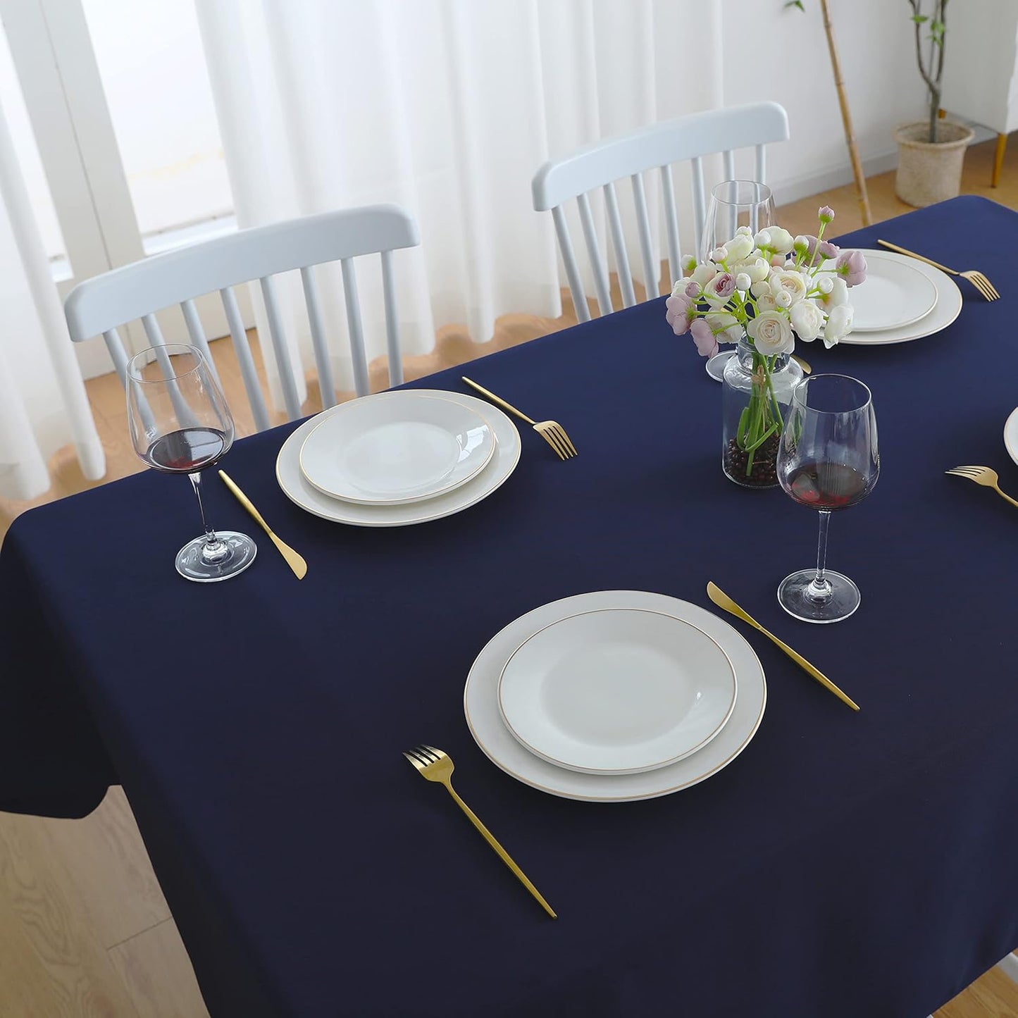 FOLINS&HOME Navy Blue Rectangle Tablecloth 54 x 78 Wrinkle Free Waterproof Polyester Table Cloths, Spillproof Heavy Duty Washable Table Cover for Party, Banquet, Indoor and Outdoor-Oblong/Rectangular