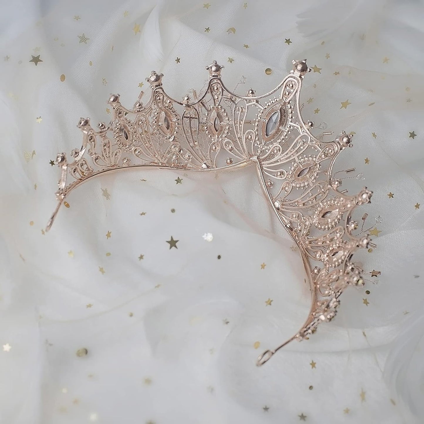 Baroque Queen Crown for Wedding Bride, Rose Gold Handmade Rhinestone Crystal Headband Tiaras and Crown for Women-Wedding Halloween Faire Costume Birthday Music Festival Hair Accessories-Yolmina