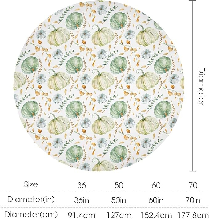 YCness Fall Tablecloth, Thanksgiving Autumn Harvest Watercolor Blue Green Pumpkin Orange Leaf Table Cover for Party Picnic Dinner 36x36 Inch Round