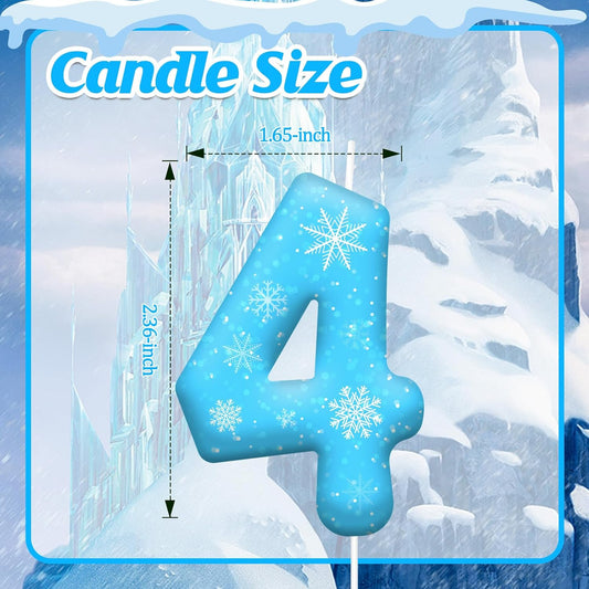 White and Blue Frozen Themed Party Birthday Candles - Blue Number Candles Snowflake Themed Party Decorations, Girls Party Supplies(Number 4)
