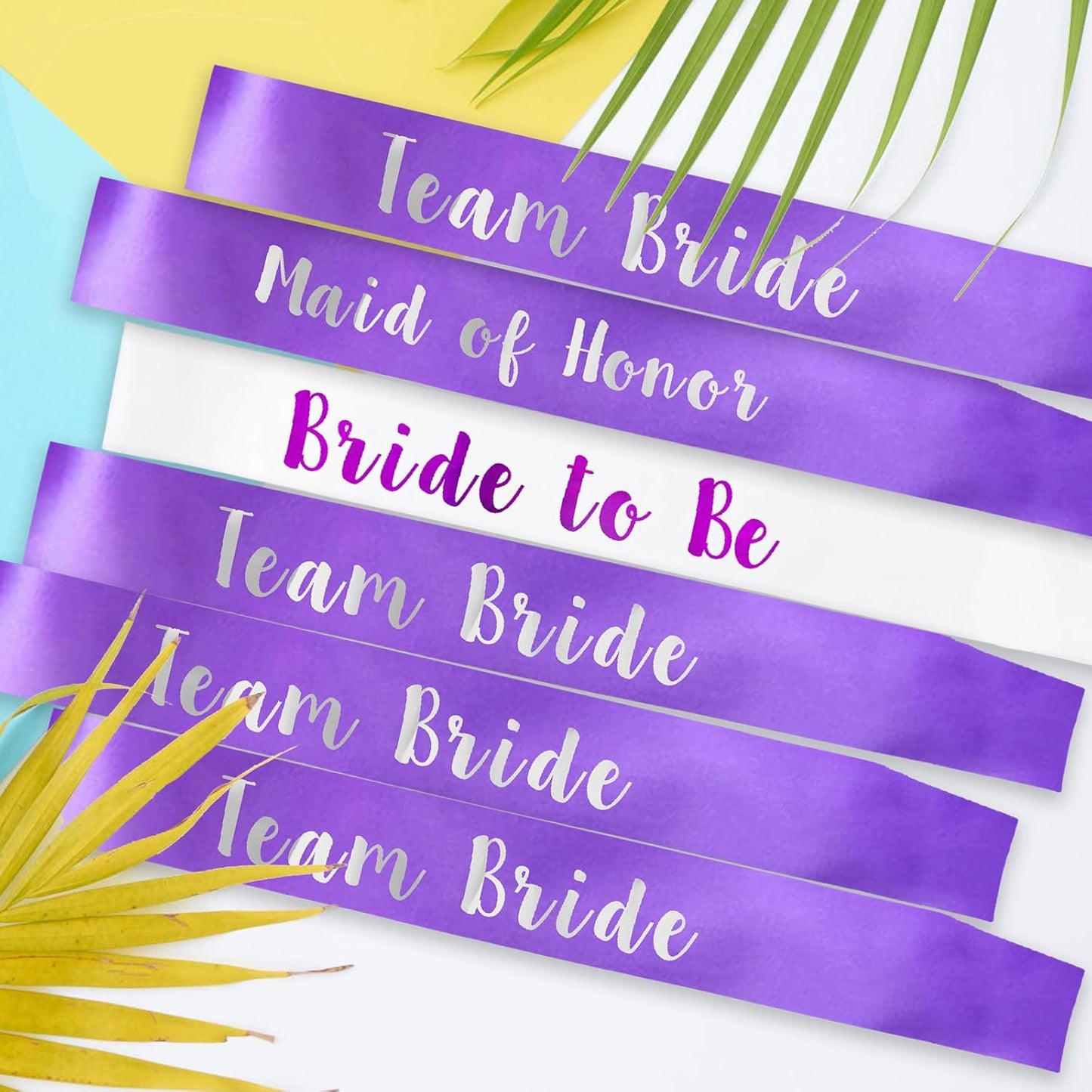 6 PACK Bachelorette Sashes for Bride and Bridesmaid, Purple Maid of Honor Team Bride Sashes for Bridal Shower or Bachelor Party Decorations, Silver Letter