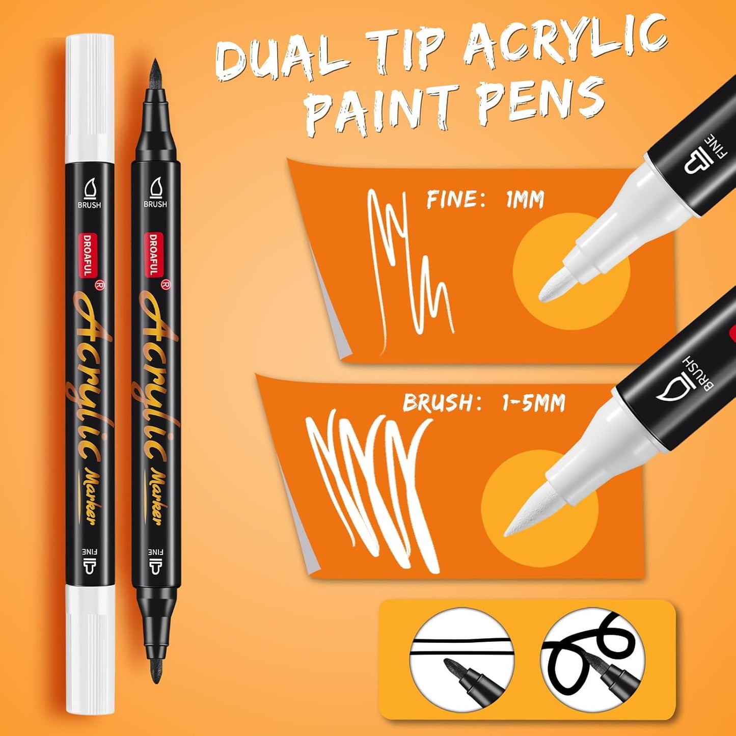 White Black Acrylic Paint Pens Markers, 6 Pc Dual Tips Waterproof Paint Markers For Rock Painting, Fabric, Metal, Glass, Wood, Canvas, Ceramic, Pumpkins, Eggs, Plastic, Non-Toxic & Odor