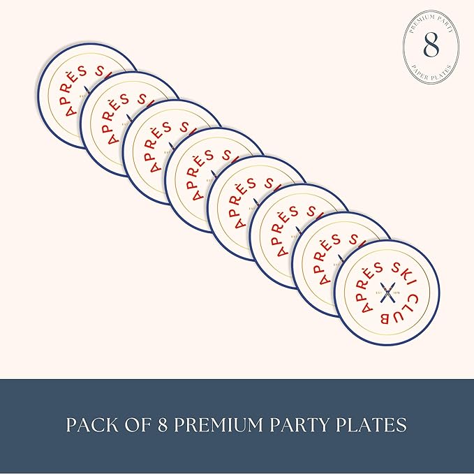 Bonjour Fête Après Ski Small Plates | Disposable Appetizer Plates for Winter Parties, Ski Lodge Events & Holiday Gatherings | Premium Party Supplies | Pack of 8, 8"