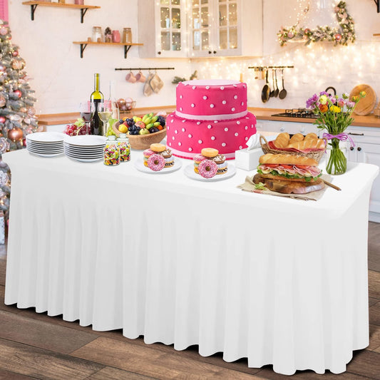 Thick Spandex Table Skirt and Cover 6ft, Rectangle Fitted Tablecloth with Pleated Skirt, Wrinkle Free Rectangular Table Cloth for Banquets and Vendor Event (White, 72"*30"*29")