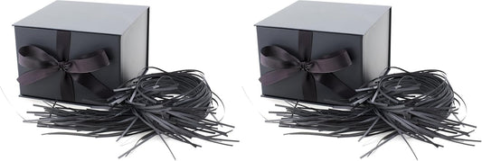 Hallmark Medium Gift Box with Lid and Shredded Paper Fill (Gray 7 inch Box) for Weddings, Graduations, Birthdays, Father's Day, Groomsmen Gifts, All Occasion (Pack of 2)