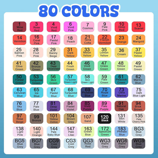 80 Colors Alcohol Markers, Dual Tip Permanent Art Markers with Black Suitcase, For Adults Coloring, Sketching, Card Making and DIY Patinting