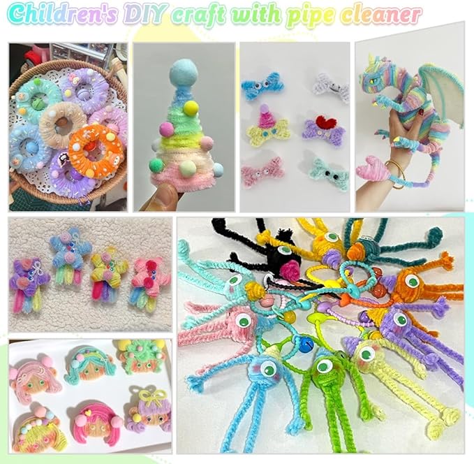 720 Pieces Pipe Cleaners Flower Set, 700 Flower Corlor Chenille Stems Whith 20 Pcs Stems, Craft Supplies Bulk for DIY Art and Craft Projects Creative Gift Wrapping Party Decorations(7 Colors)