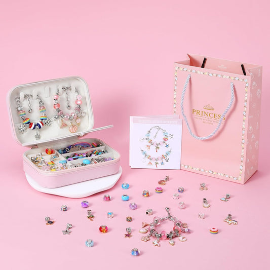 Emibele Bracelet Making Kit for Girls, 120 PCS Jewelry Making Kit DIY Art Crafts Toy with Portable Jewelry Organizer Box for Girls 5-12, Gifts for Teens Women on Birthday Valentines Christmas