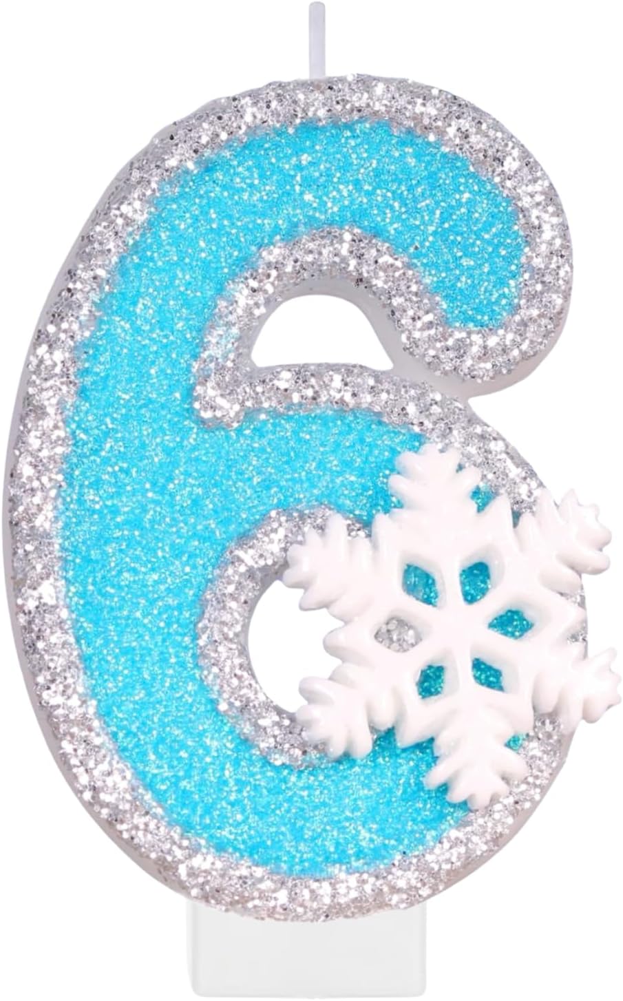Birthday Number Candles for Cake, Blue Frozen Number 6 Candle, 6th Frozen Cake Topper, Fun Glitter Birthday Candles Cupcake Topper for Party Anniversary Decorations