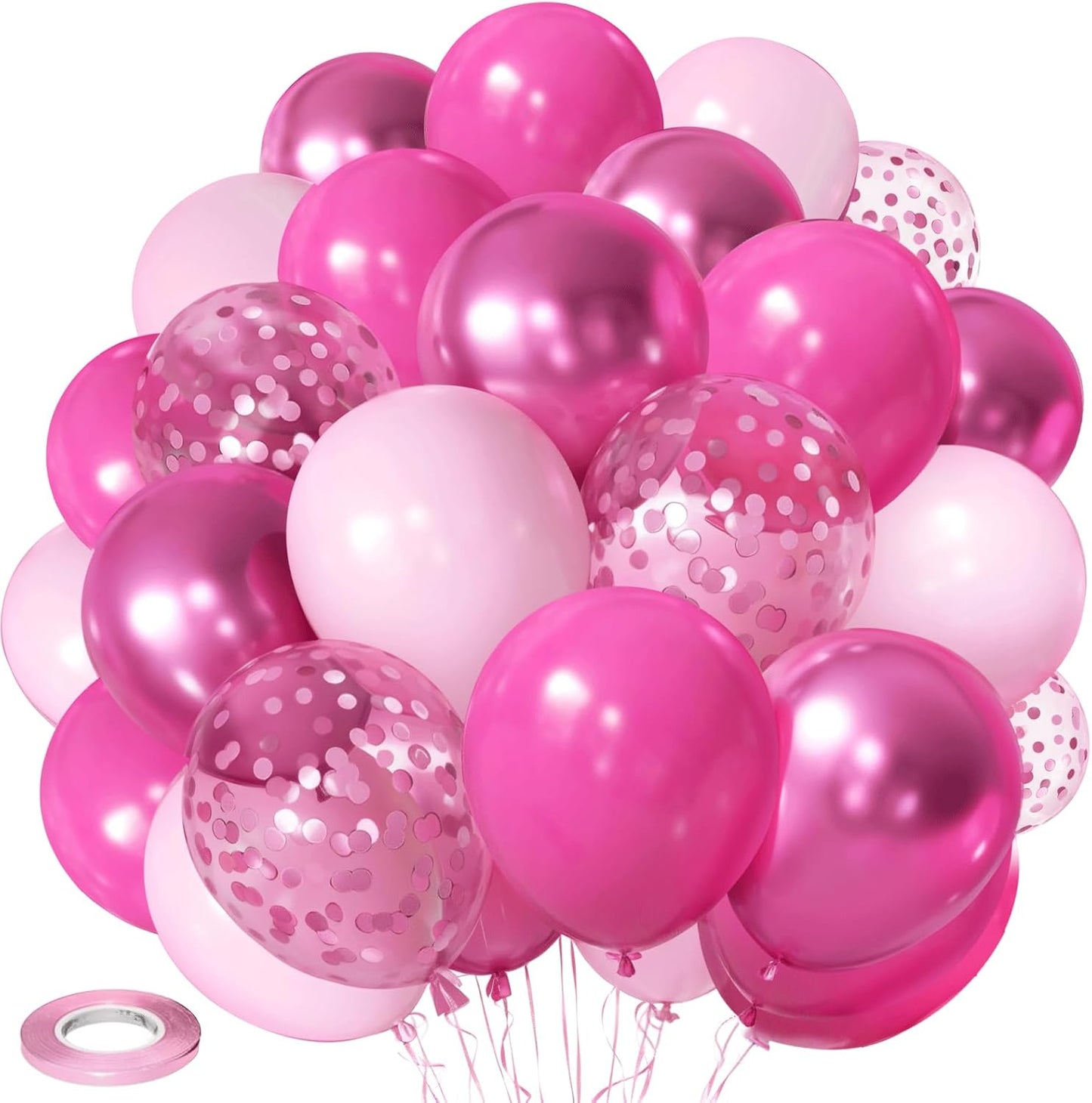 Light Pink Confetti Balloons, 50pcs 12 Inch Metallic Pink Balloons and Hot Pink Latex Balloons Pink Balloon for Birthday Party Wedding Anniversary Gender Revea Princess Party Decorations