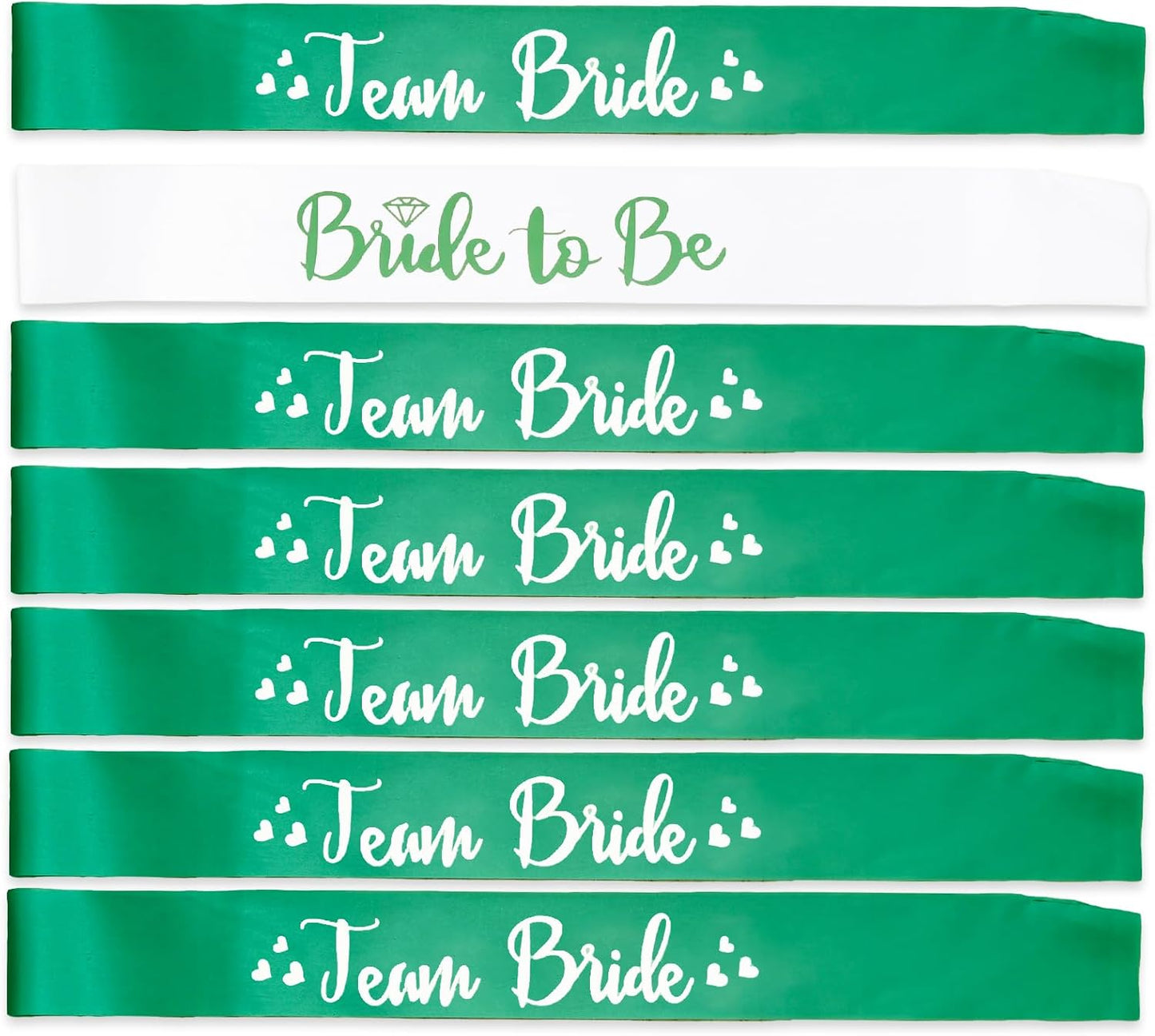 7 Pack Bachelorette Sashes Green, 1 White Bride to Be Sash and 6 Team Bride Sashes Bridal Shower Sash Fun Bridesmaid Sashes for Bachelorette Wedding Party