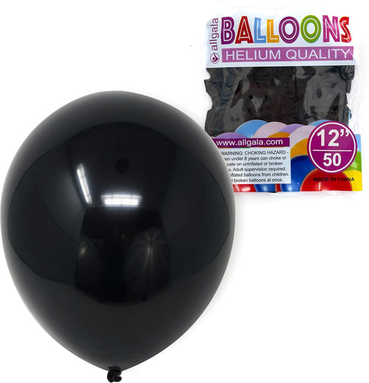 Allgala Black Balloons 50 Pack 12 Inch Helium Grade Latex Bulk Balloon Pack Ideal for Birthday, Wedding, Bridal Party Baby Shower Decorations