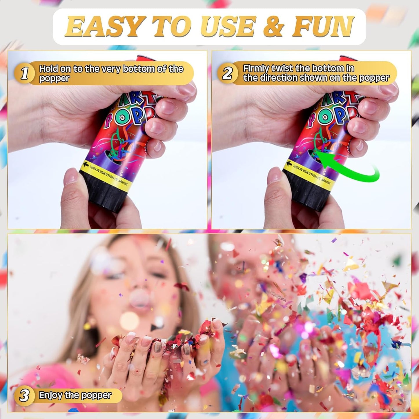 Honoson 24 Pcs Confetti Poppers Cannons Confetti Shooters Air Compressed Cannon for Wedding Birthday Party Bridal Shower Graduation Decoration Favor (4.33 Inch)