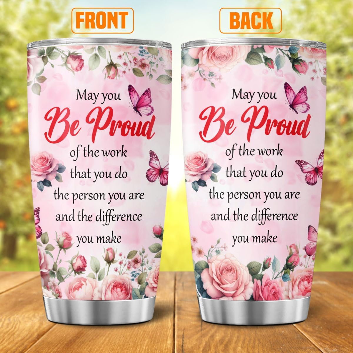 Inspirational Quote Tumbler for Women 20oz, Floral Butterfly Design Stainless Steel Insulated Cup, Motivational Gift for Coworker, Friend, Teacher, Mom, Appreciation Present