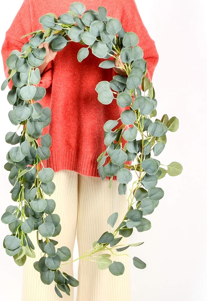 DearHouse 6Pcs Artificial Eucalyptus Garland Faux Silk Eucalyptus Leaves Vines Handmade Garland Greenery Wedding Backdrop Arch Wall Decor,6.1FT/Pcs
