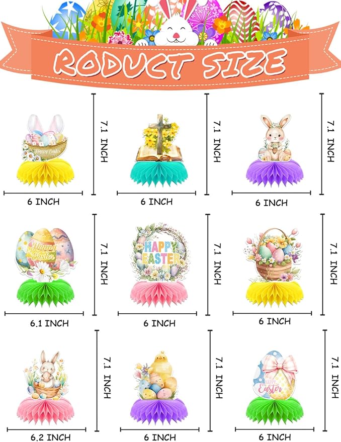 Easter Centerpieces for Tables Decorations, 9 Pcs Happy Easter Honeycomb Centerpieces, 3D Easter Bunny Egg Table Decoration for Easter Party Supplies, Spring Holiday Photo Prop