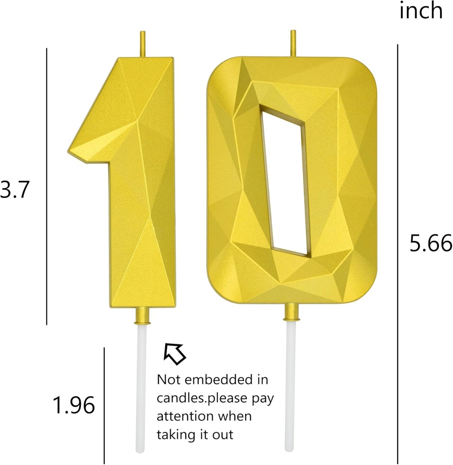 DERVENTA Large Birthday Candle Number 3D Gold 3.7 inch Party Celebration Anniversary Decoration Cake Topper 1 Piece (Number 10 Gold)