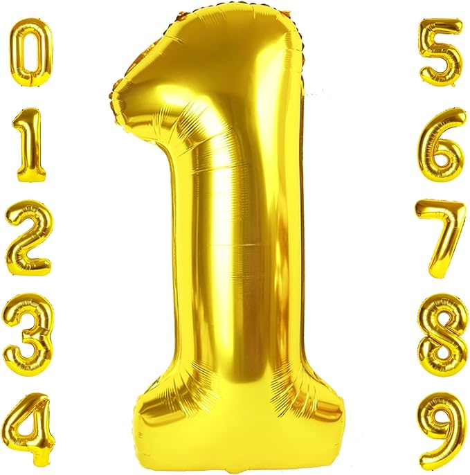 Number Balloons 1, 40 Inch Ballons for Girl Boy 1st 1 11 21 Birthday Decorations Wedding Baby Shower Photo Shoot, Gold One Balloons