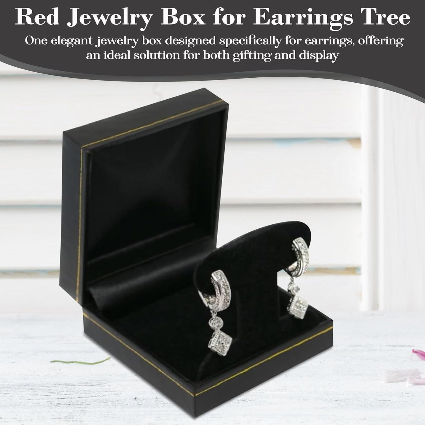 Novel Box Black Jewelry Box for Earrings Tree 2.5x2.75x1.62 Inches - Earring Gift Boxes with Gold Trim - Faux Leatherette Earring Storage Case - Gift Presentation Cases for Earrings Only